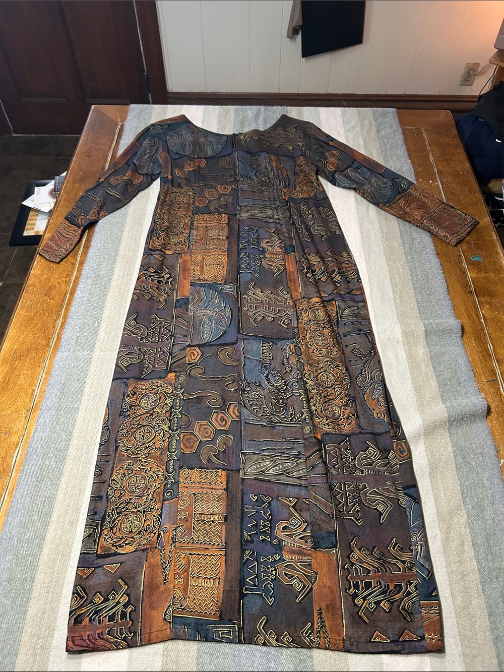 PASSPORTS Long Sleeve Patchwork Maxi Dress - Brown Multi- Pier 1 Imports- small